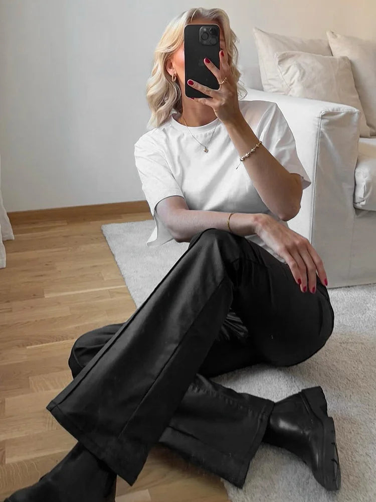 Liraya Solid Cotton O-Neck Pullover Waist Short Top Women Short-Sleeved Loose T-shirt Causal All-Match Shirts Summer Basic New