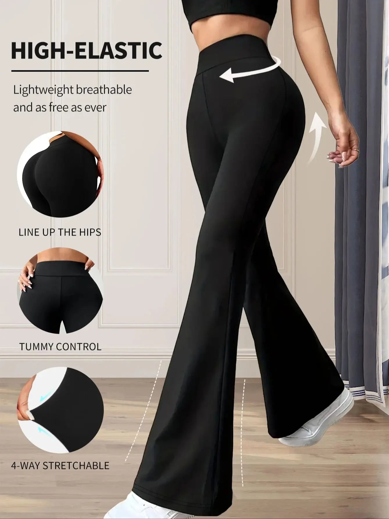 Women's Spring and Summer High-Waisted Tight-Fitting Flared Pants, Slim Leg Long Black Pants, Thin Wide Leg Pants for Slim Women