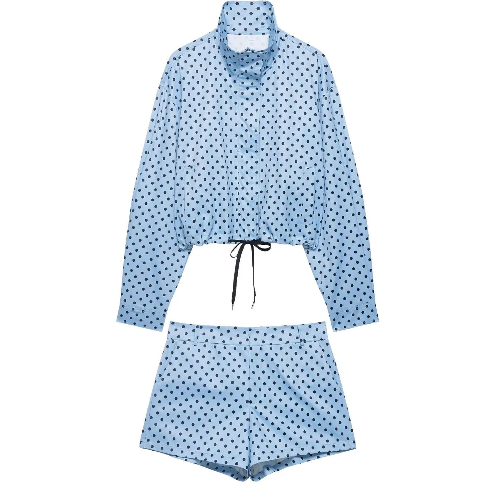 HH Woman Autumn Long Sleeves Turtleneck Zipper With Pockets Drawstring Casual Coats Women Fashion Polka Dot Printed Jacket
