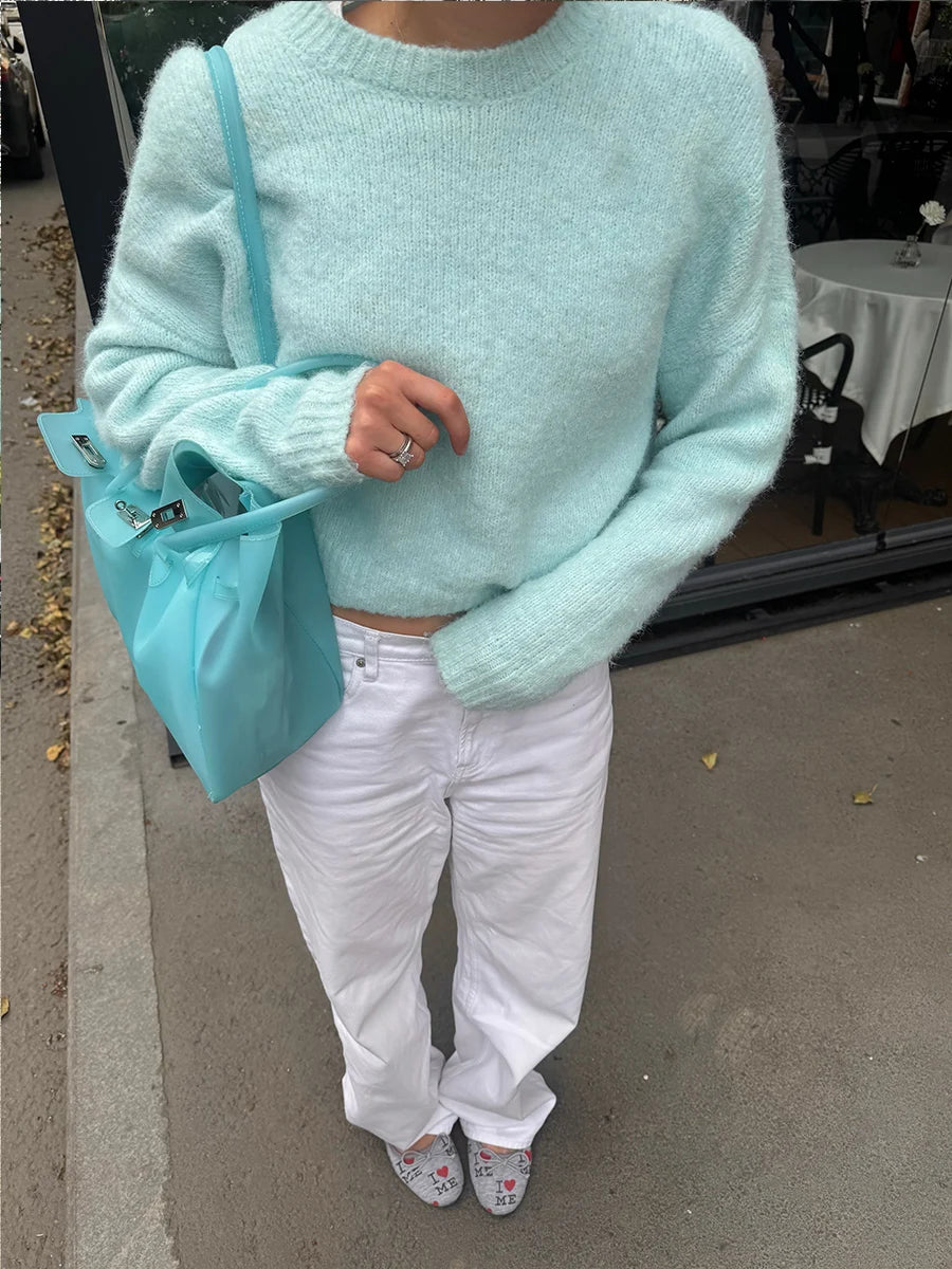 Hirsionsan Basic O Neck Basic Sleeve Sweater Women 2025 Oversized Short Knitted Wool Pullover Female Casual Thick Warm Soft Tops