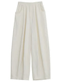 CHIC VEN Women White Pants Solid Casual Elastic Waist High Waisted Pleated Wide Leg Female Trousers  Fold Summer 2025 Clothing