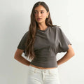 Liraya Solid Cotton O-Neck Pullover Waist Short Top Women Short-Sleeved Loose T-shirt Causal All-Match Shirts Summer Basic New