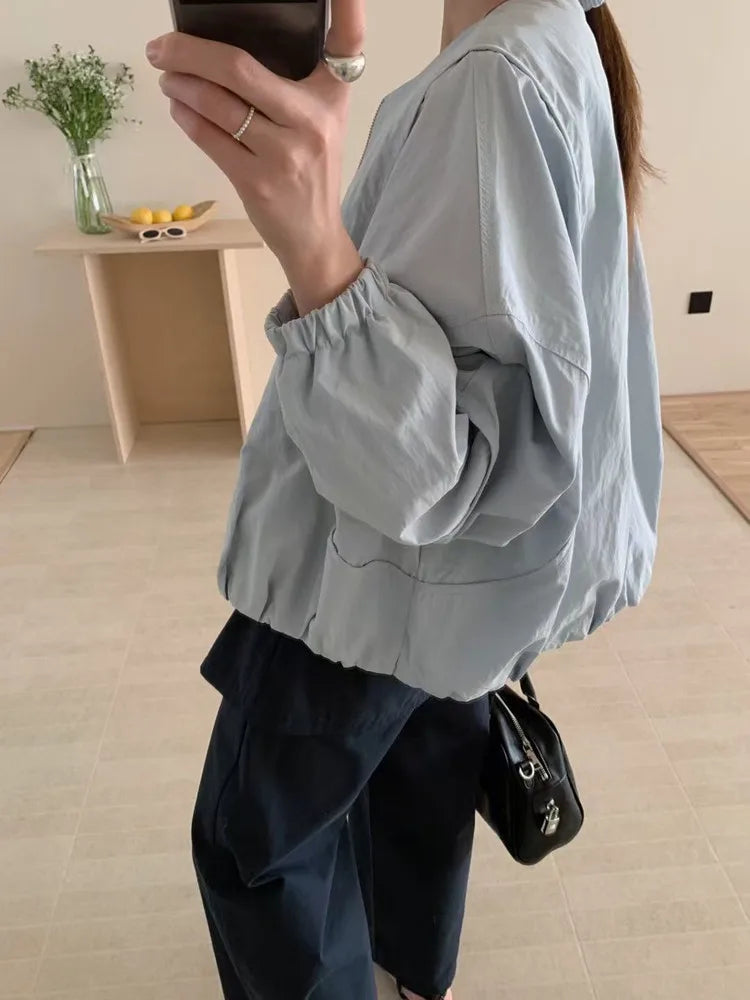 Korean Style Solid Color Women's Coat Loose High Street Spring Bomber Jacket Coat Women’s Fashion Clothing