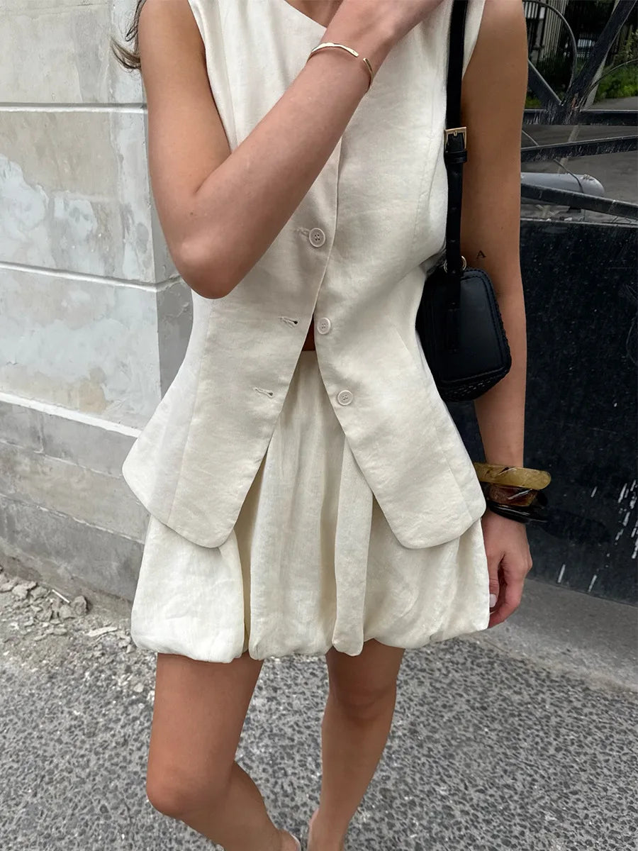 Bornladies Cotton Chic Casual Vest Mini Skirt Set Women's Fashion Commuter Sleeveless Tank Top Loose Shorts Suits Summer New