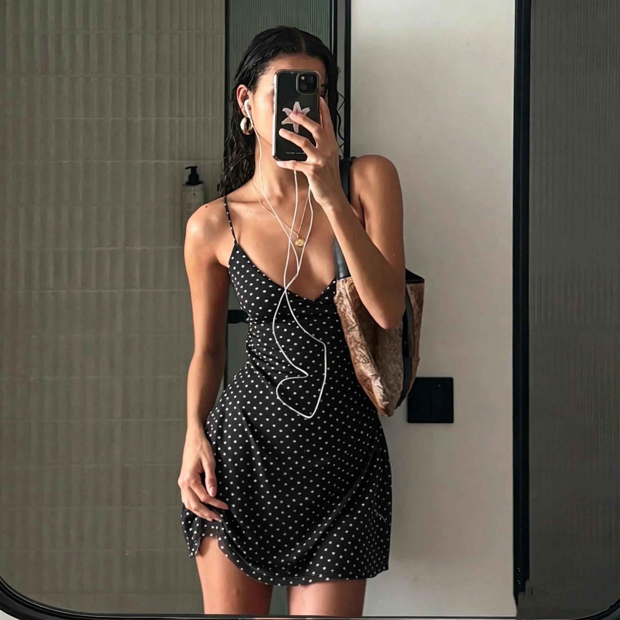Y2k Vintage Slim Summer Women Sweet Ladylike Fashion Street Woman Dot Print Casual Simple Basic Sleeveless Dresses Female Chic