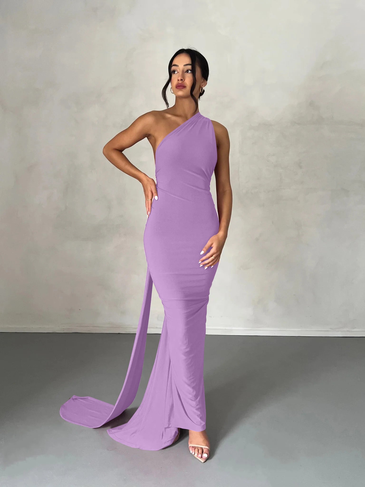 Hugcitar One Shoulder Backless Adjustable Scarf Loop Ruched Sexy Maxi Dress Women Elegant Y2K Streetwear Festival Outfit