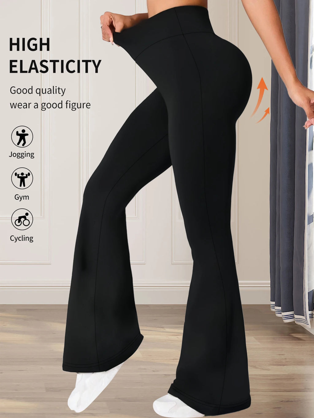 Women's Spring and Summer High-Waisted Tight-Fitting Flared Pants, Slim Leg Long Black Pants, Thin Wide Leg Pants for Slim Women