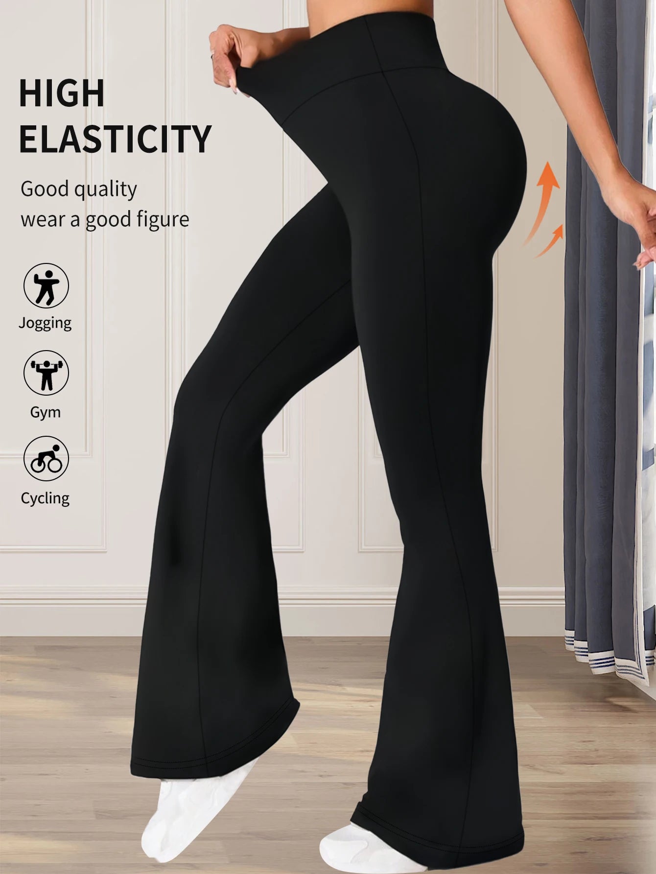 Women's Spring and Summer High-Waisted Tight-Fitting Flared Pants, Slim Leg Long Black Pants, Thin Wide Leg Pants for Slim Women