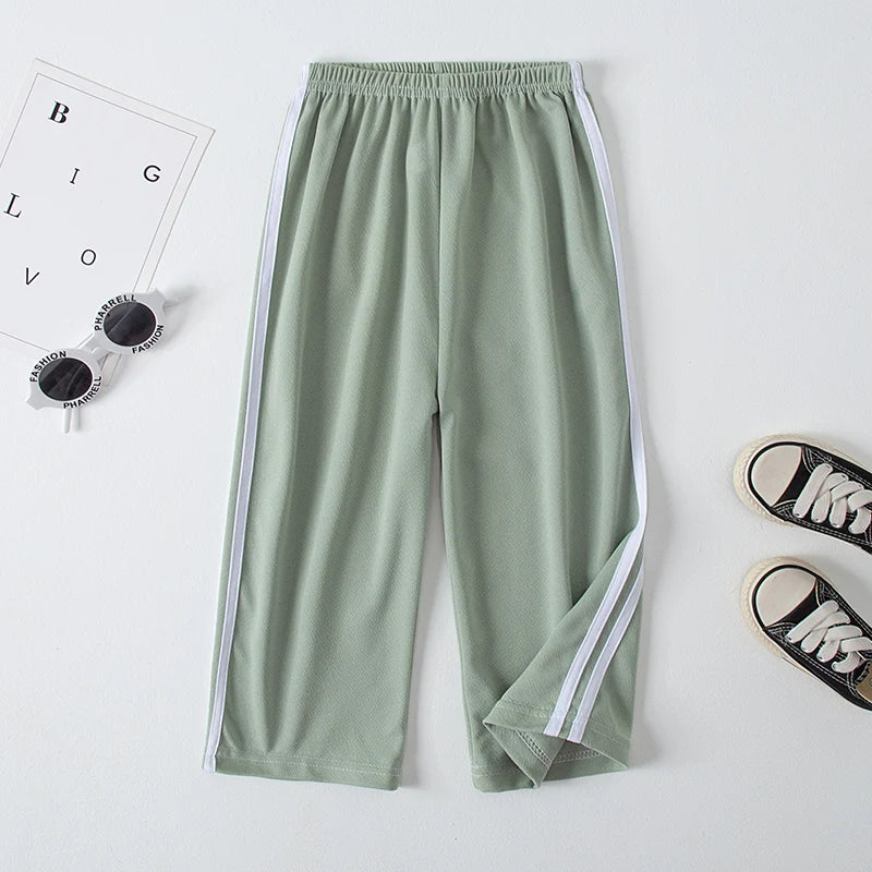 Summer CHILDREN'S Thin Wide-leg Pants Boys and Girls Color Leisure Sports Straight Pants Comfortable Pants.