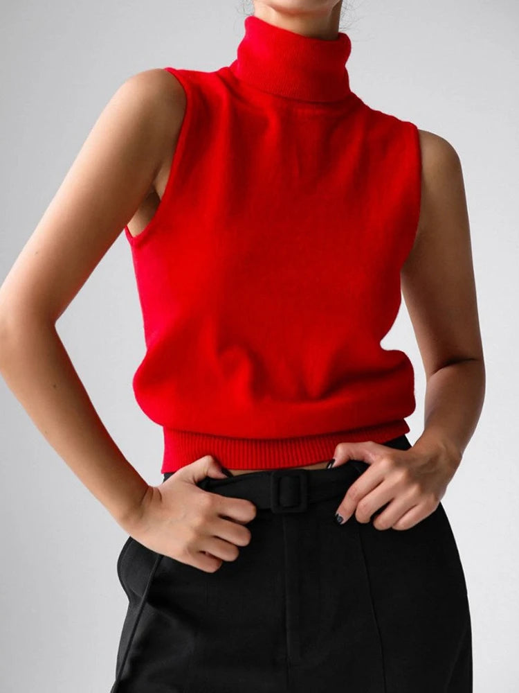 Blubelle Women's New Autumn Winter Knit Sleeveless Turtleneck Tank Top Soft Fabric Trendy Slim Fit Solid Color Fashion Camis