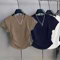 Women's ort Sve T-irt 2025 New Summer Faionable Waist-Cinching Design Commute Slimming Versatile Top Teaded