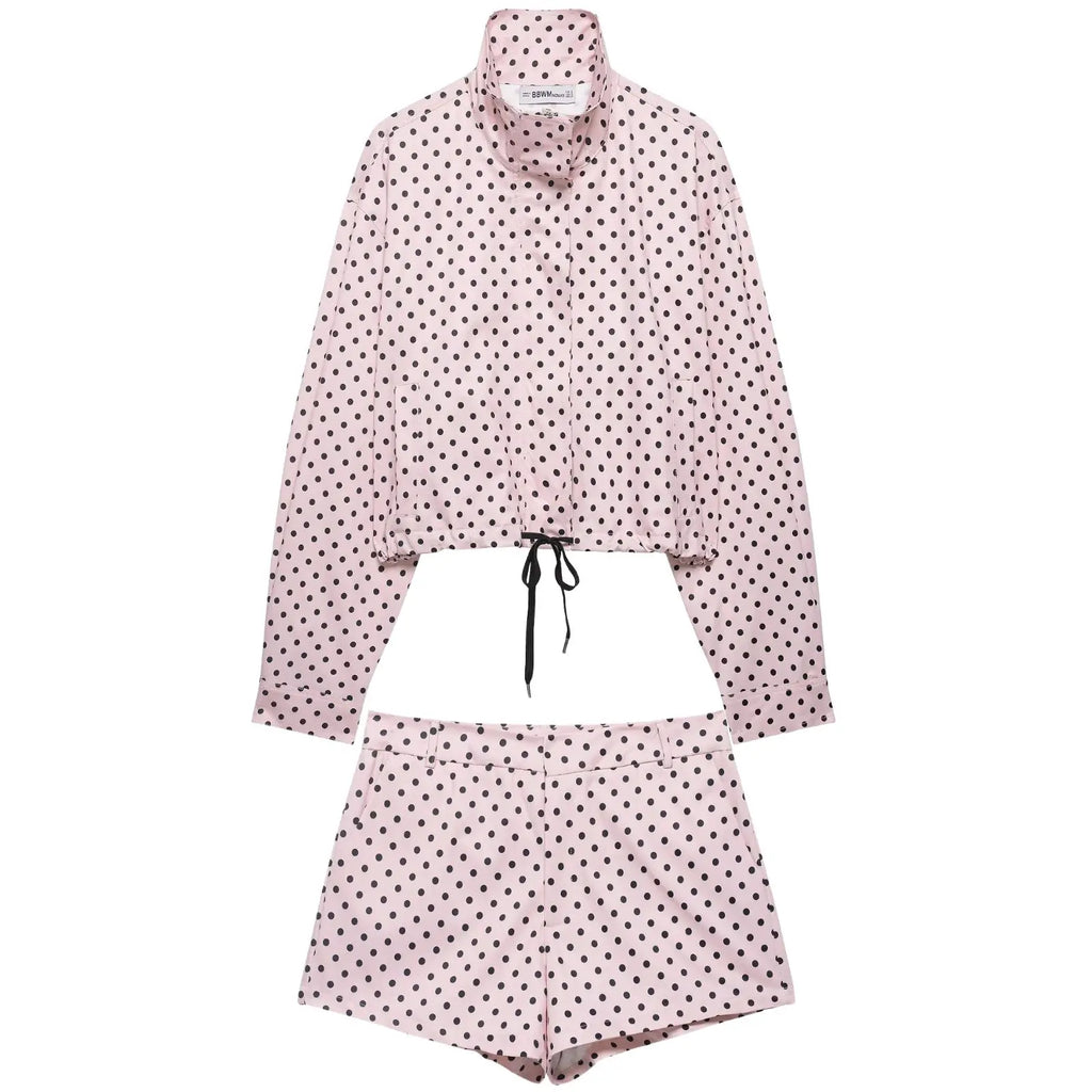 HH Woman Autumn Long Sleeves Turtleneck Zipper With Pockets Drawstring Casual Coats Women Fashion Polka Dot Printed Jacket