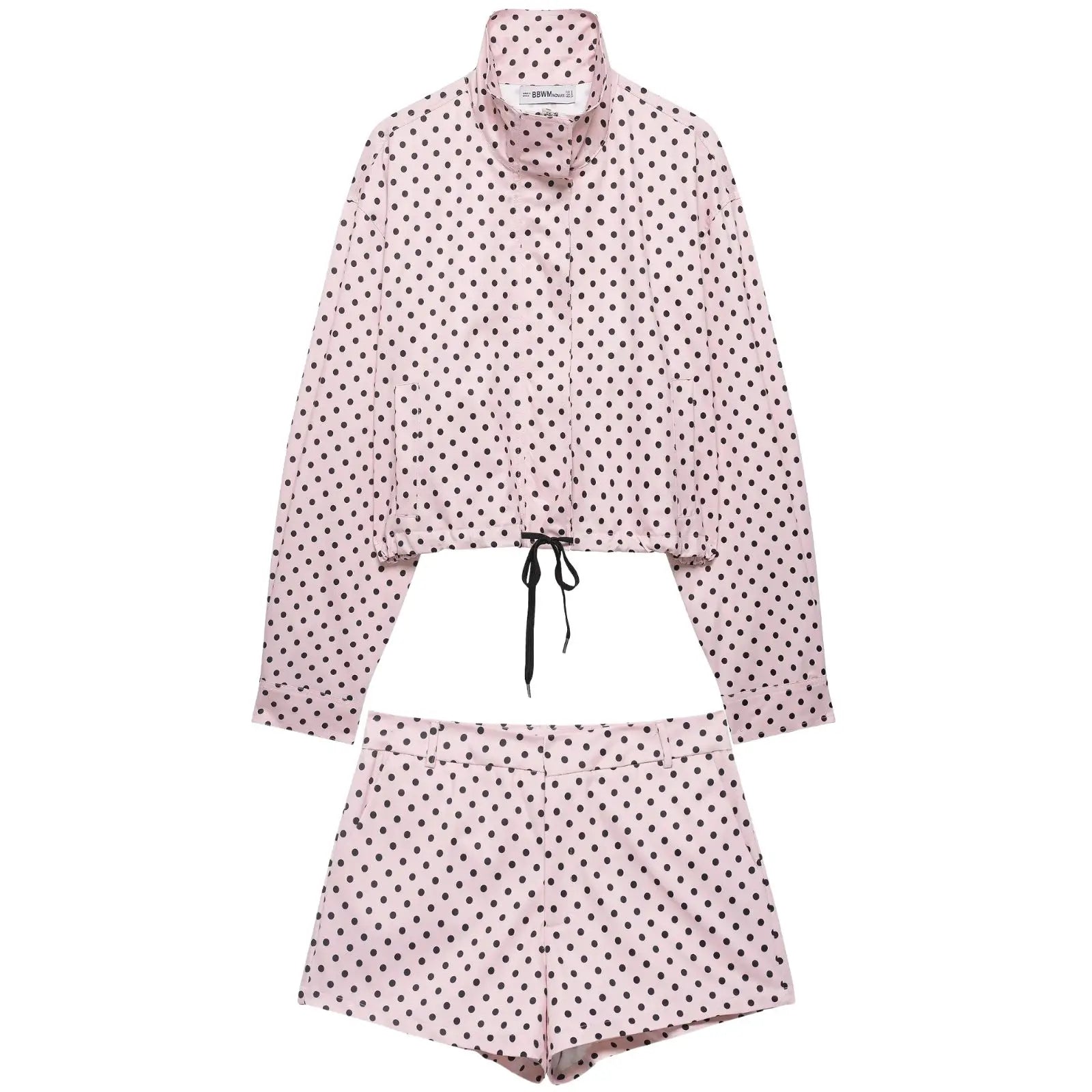 HH Woman Autumn Long Sleeves Turtleneck Zipper With Pockets Drawstring Casual Coats Women Fashion Polka Dot Printed Jacket