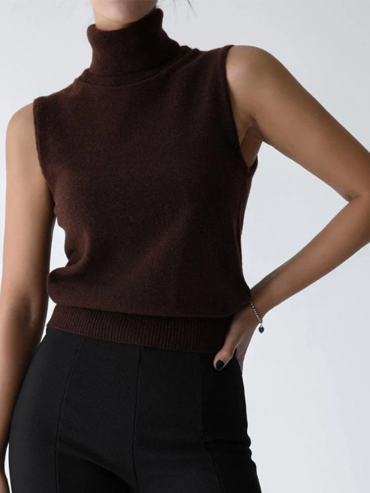 Blubelle Women's New Autumn Winter Knit Sleeveless Turtleneck Tank Top Soft Fabric Trendy Slim Fit Solid Color Fashion Camis