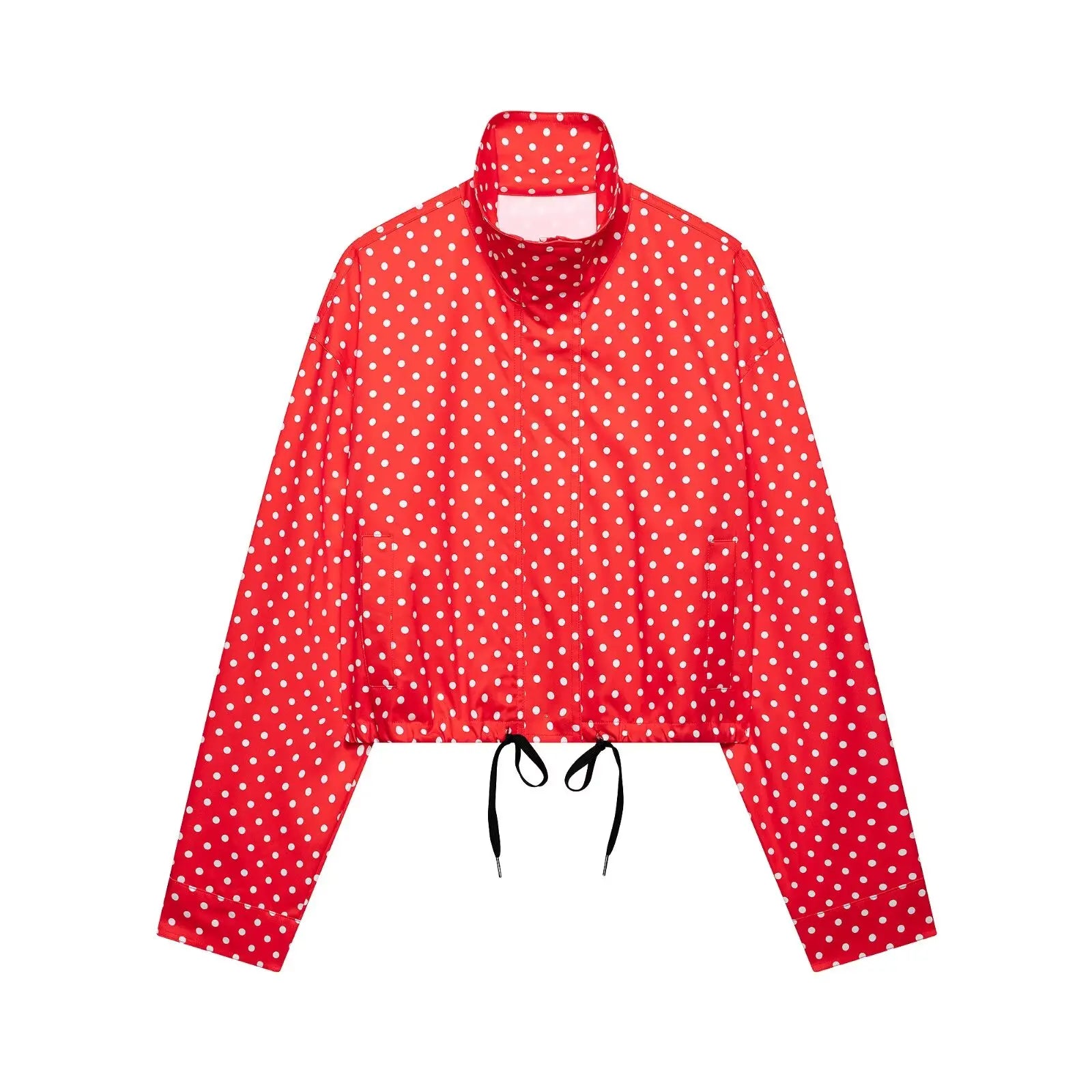 HH Woman Autumn Long Sleeves Turtleneck Zipper With Pockets Drawstring Casual Coats Women Fashion Polka Dot Printed Jacket