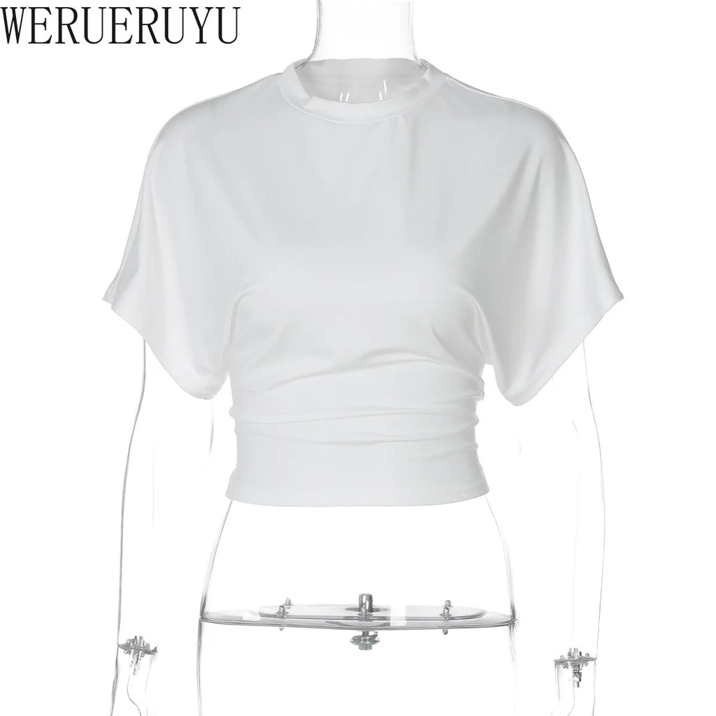 Batwing Sleeves Loose T-shirt Short Sleeve Tee Crop Top Women Summer Clothes Black White Gray Streetwear T Shirts Woman 2026 New