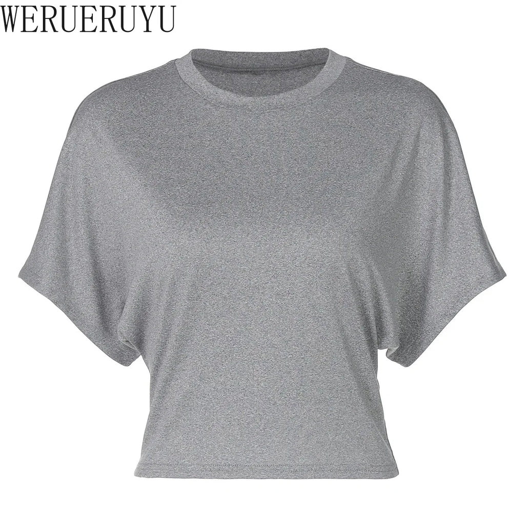 Batwing Sleeves Loose T-shirt Short Sleeve Tee Crop Top Women Summer Clothes Black White Gray Streetwear T Shirts Woman 2026 New