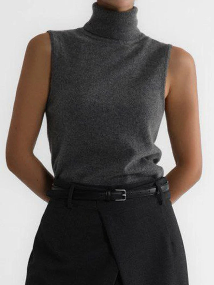 Blubelle Women's New Autumn Winter Knit Sleeveless Turtleneck Tank Top Soft Fabric Trendy Slim Fit Solid Color Fashion Camis