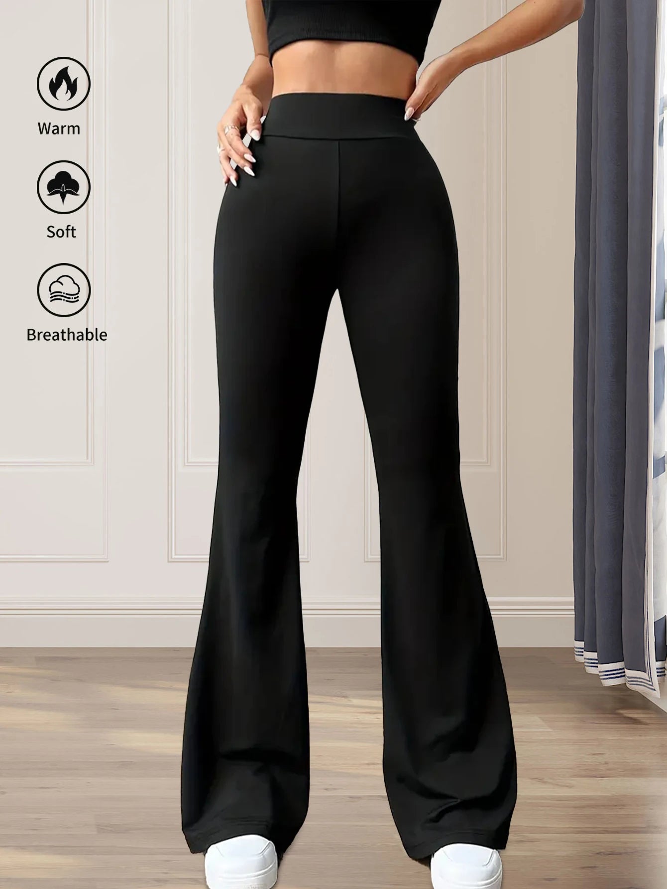 Women's Spring and Summer High-Waisted Tight-Fitting Flared Pants, Slim Leg Long Black Pants, Thin Wide Leg Pants for Slim Women