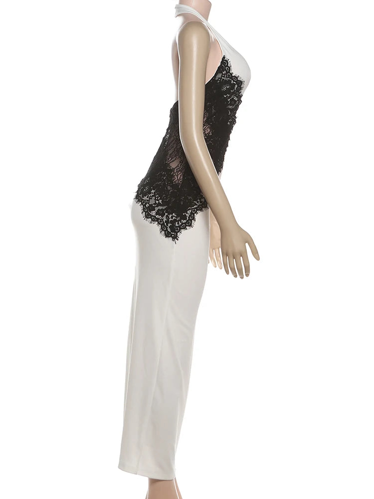 Kliou Lace Patchwork Long Dresses Woman Halter o-Neck Off Shoulder Backless Robe Midnight Prom Party Elegant Skinny Vestidos