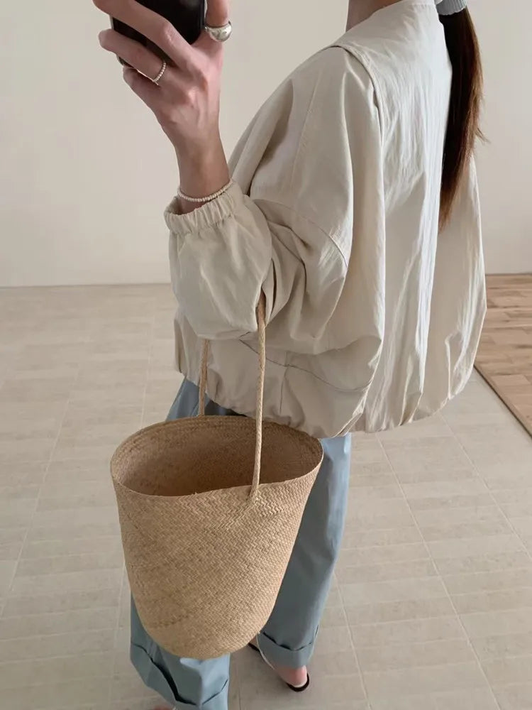 Korean Style Solid Color Women's Coat Loose High Street Spring Bomber Jacket Coat Women’s Fashion Clothing
