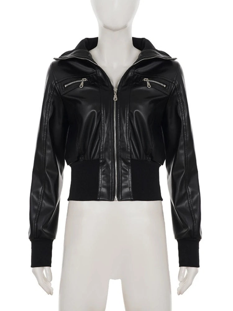 AltGoth Amercian Vintage Pu Leather Jacket Women Streetwear Harajuku Grunge Emo Alternative Grunge Zipper Casual Coats Female