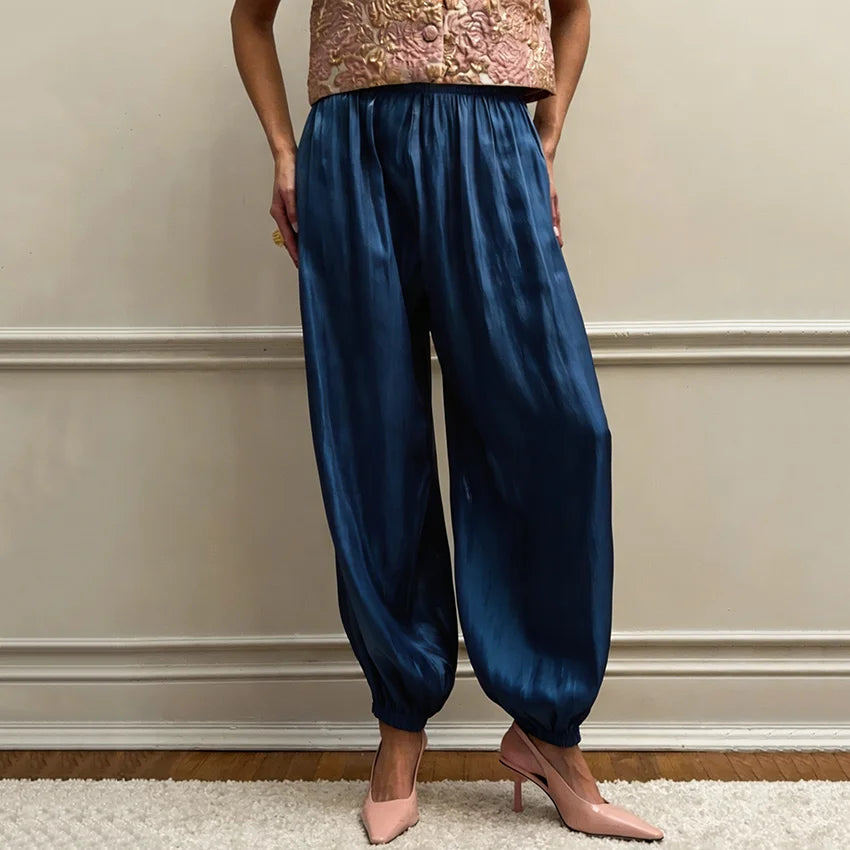 Linad Elegant Pink Crepe Loose Bloomers For Woman Street Chic Pleated Trousers Female Autumn Vintage High Waist Long Pants 2025