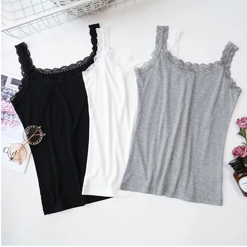 Summer Sleeveless Women Tank Top With Lace Top Red Inside Wear Lace Camisoles Loose Underwear Womens Clothing Vest