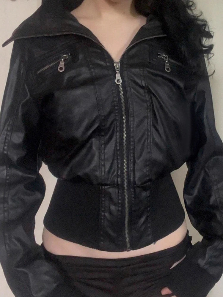 AltGoth Amercian Vintage Pu Leather Jacket Women Streetwear Harajuku Grunge Emo Alternative Grunge Zipper Casual Coats Female