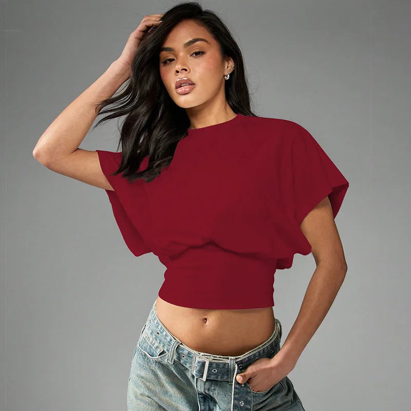 2026 Summer Women Fashion Solid Color Crew Neck Short Sleeve T-shirt Loose Casual Minimalist Daily Basic Soft Comfortable Top
