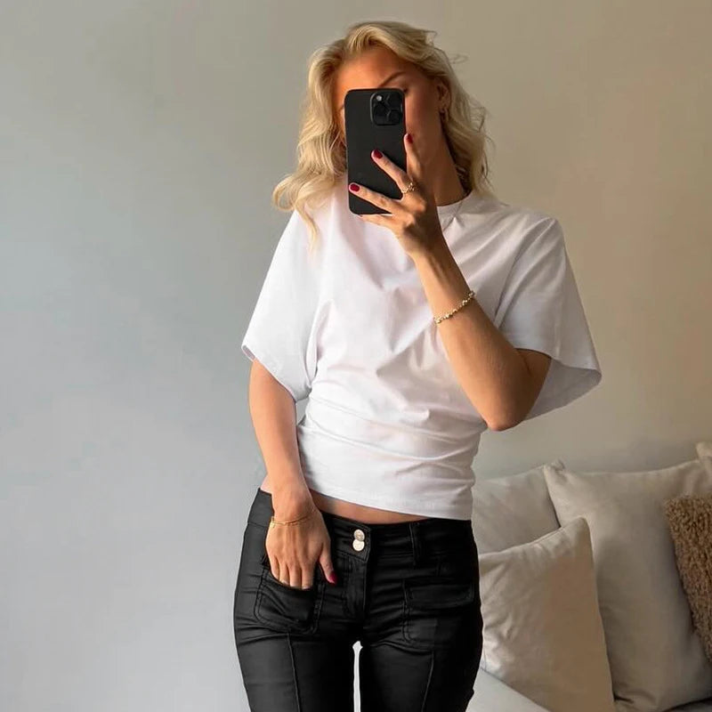 Fashion Casual Woman Clothes Solid Gray 2025 Cropped T-shirt O-neck Corset Tops Streetwear Girls Spring Summer Short Tee Shirts