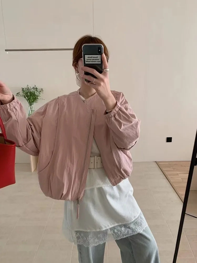 Korean Style Solid Color Women's Coat Loose High Street Spring Bomber Jacket Coat Women’s Fashion Clothing