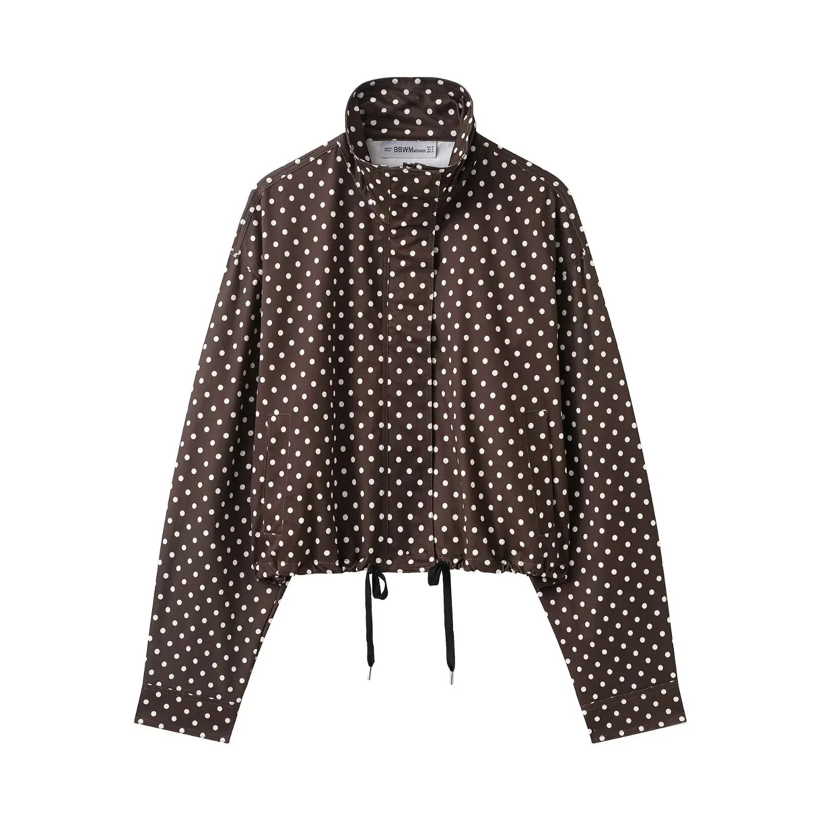 HH Woman Autumn Long Sleeves Turtleneck Zipper With Pockets Drawstring Casual Coats Women Fashion Polka Dot Printed Jacket