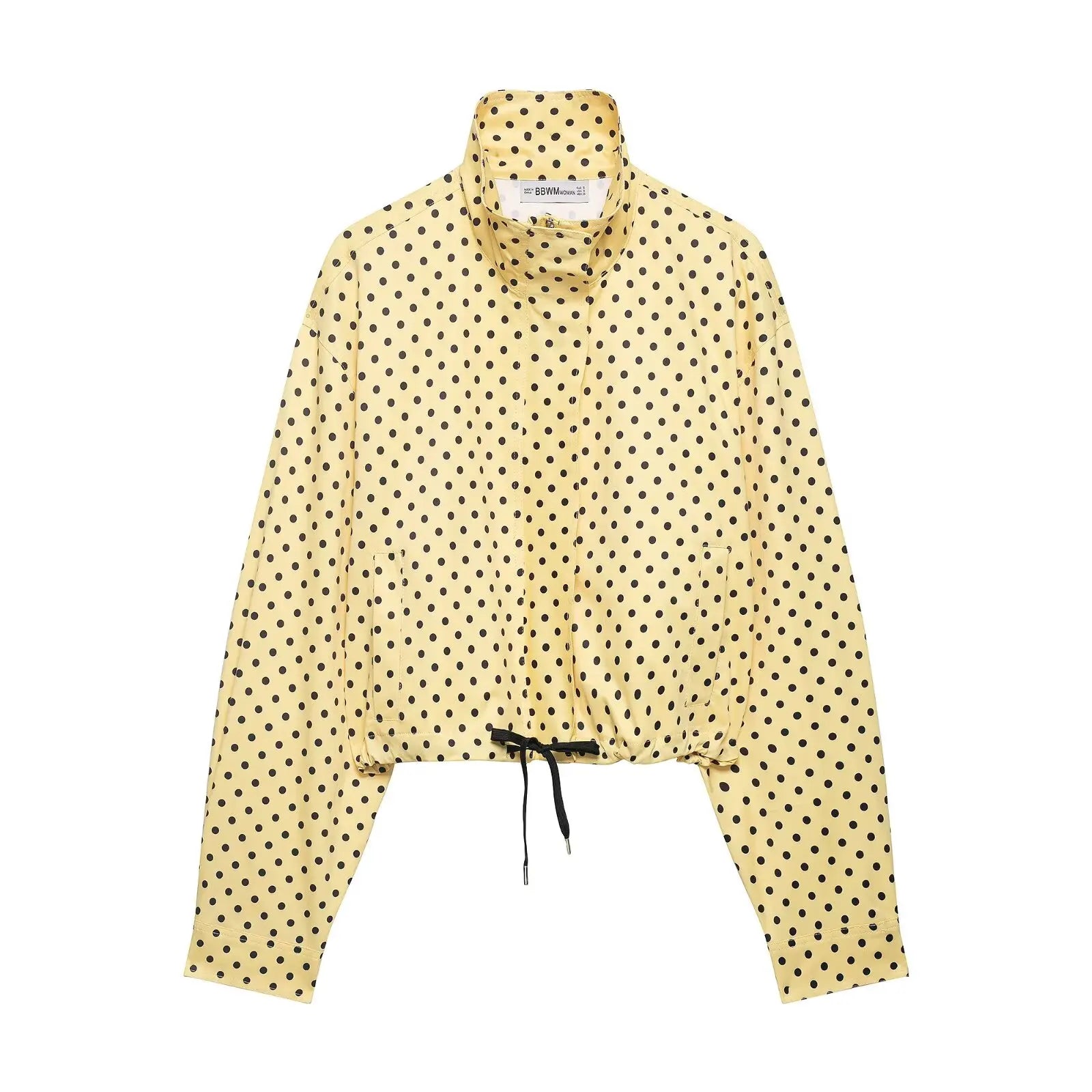 HH Woman Autumn Long Sleeves Turtleneck Zipper With Pockets Drawstring Casual Coats Women Fashion Polka Dot Printed Jacket