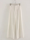 White Cotton Linen Pants Women Wide Leg Formal Trousers Summer Straight Leg Suit Pants High Waist Ladies Formal Pants Loose