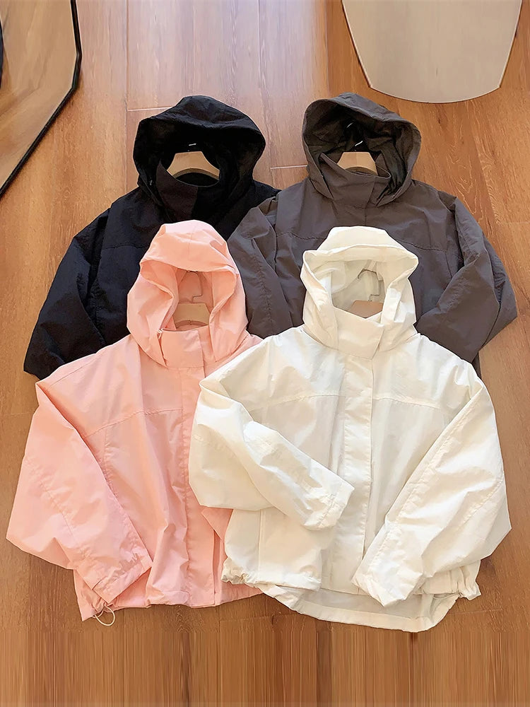 Mumaroho 2026 Autumn Winter Women Windbreaker Jacket Windproof Solid Long Sleeve Outdoor Sport Hooded Thin Coat Jacket For Women