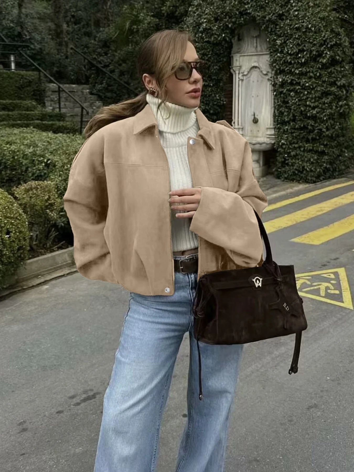 2026 Women's Fashion Loose Drop Shoulder Zip-Up Cargo Jacket Casual Top