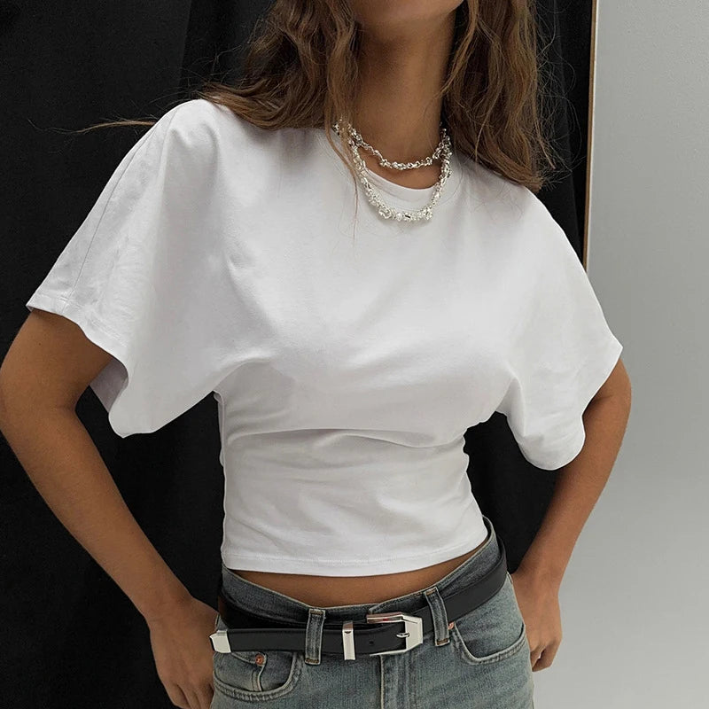 Fashion Casual Woman Clothes Solid Gray 2025 Cropped T-shirt O-neck Corset Tops Streetwear Girls Spring Summer Short Tee Shirts