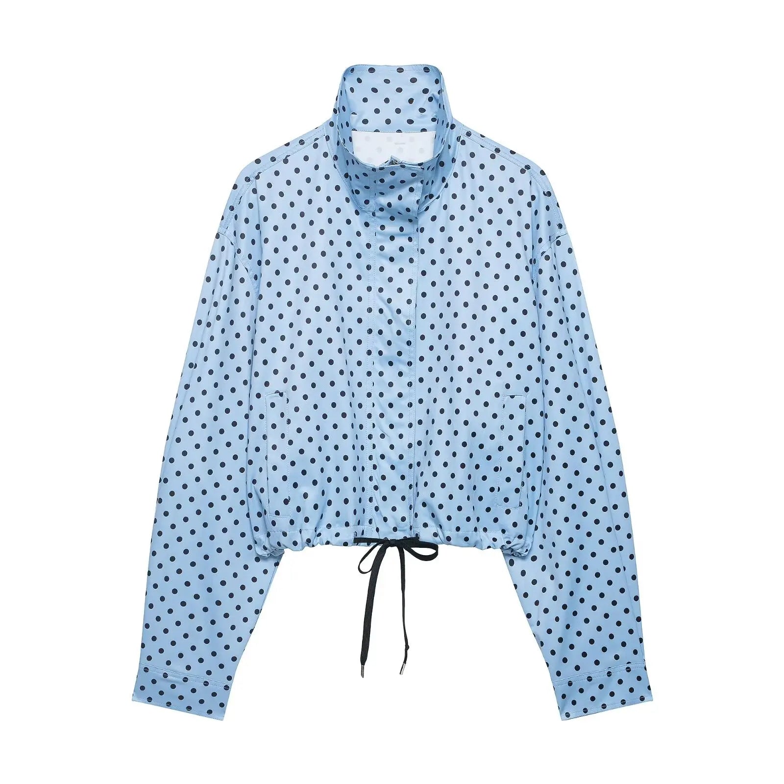 HH Woman Autumn Long Sleeves Turtleneck Zipper With Pockets Drawstring Casual Coats Women Fashion Polka Dot Printed Jacket