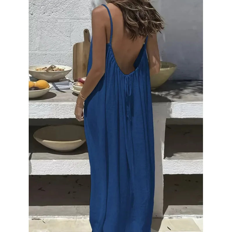 New Arrival Women's Strapless Backless Long Loose Home Dress Comfortable Sleepwear Casual Maxi Dress