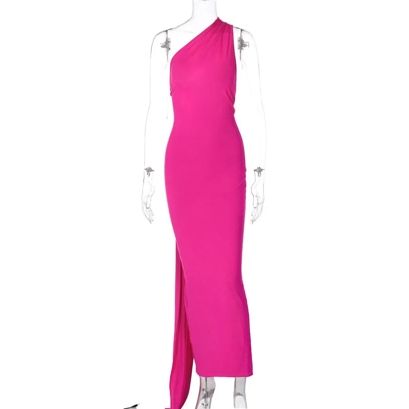 Hugcitar One Shoulder Backless Adjustable Scarf Loop Ruched Sexy Maxi Dress Women Elegant Y2K Streetwear Festival Outfit