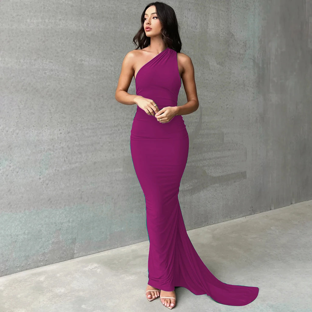 Hugcitar One Shoulder Backless Adjustable Scarf Loop Ruched Sexy Maxi Dress Women Elegant Y2K Streetwear Festival Outfit