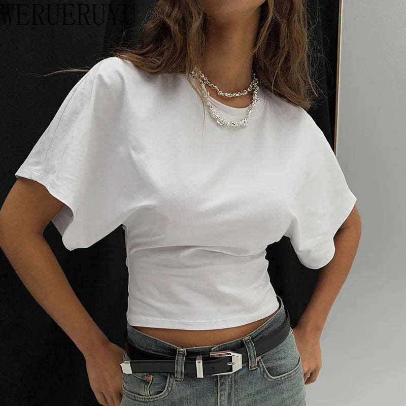 Batwing Sleeves Loose T-shirt Short Sleeve Tee Crop Top Women Summer Clothes Black White Gray Streetwear T Shirts Woman 2026 New