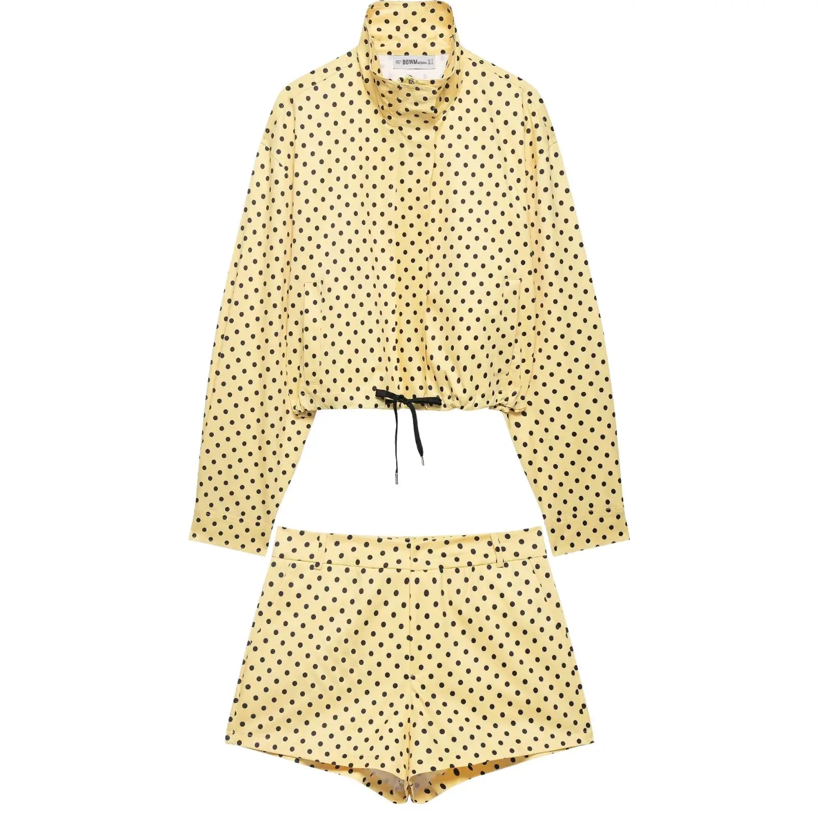 HH Woman Autumn Long Sleeves Turtleneck Zipper With Pockets Drawstring Casual Coats Women Fashion Polka Dot Printed Jacket