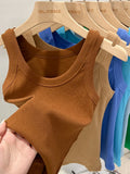 Women Solid Round Neck Ribbed Tank Top Camisole Women 2026 Summer Basic Elastic Tank Top O Neck Solid Tank Top