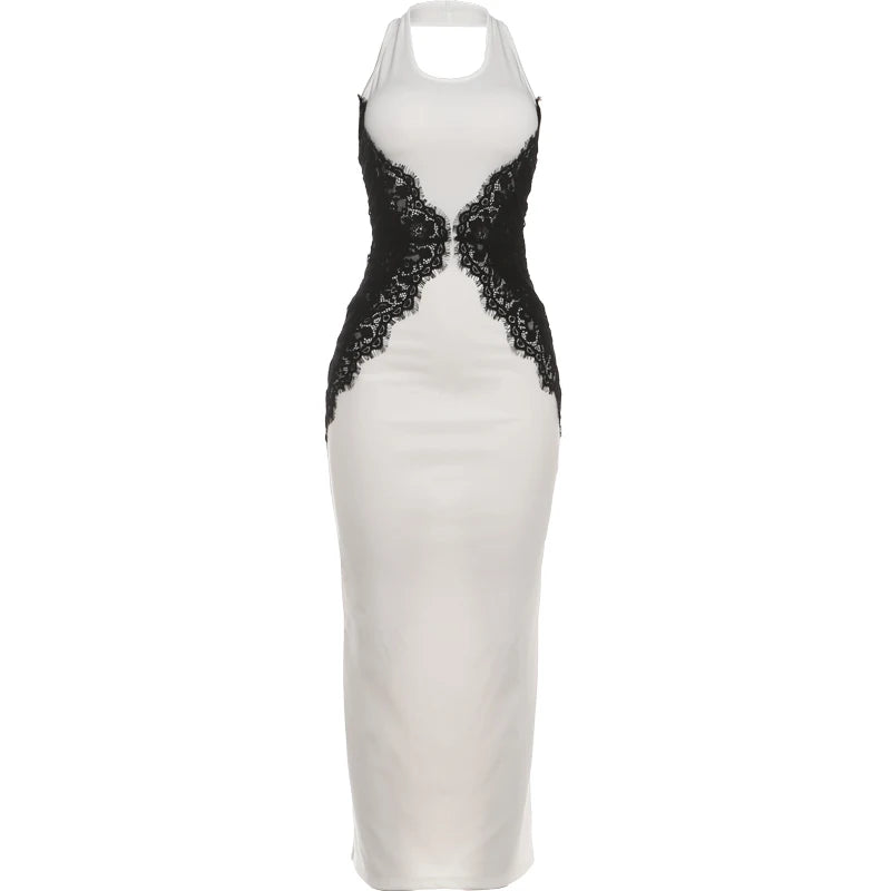 Kliou Lace Patchwork Long Dresses Woman Halter o-Neck Off Shoulder Backless Robe Midnight Prom Party Elegant Skinny Vestidos