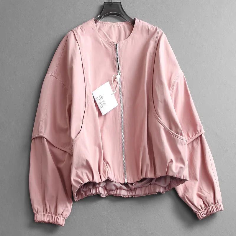 Korean Style Solid Color Women's Coat Loose High Street Spring Bomber Jacket Coat Women’s Fashion Clothing