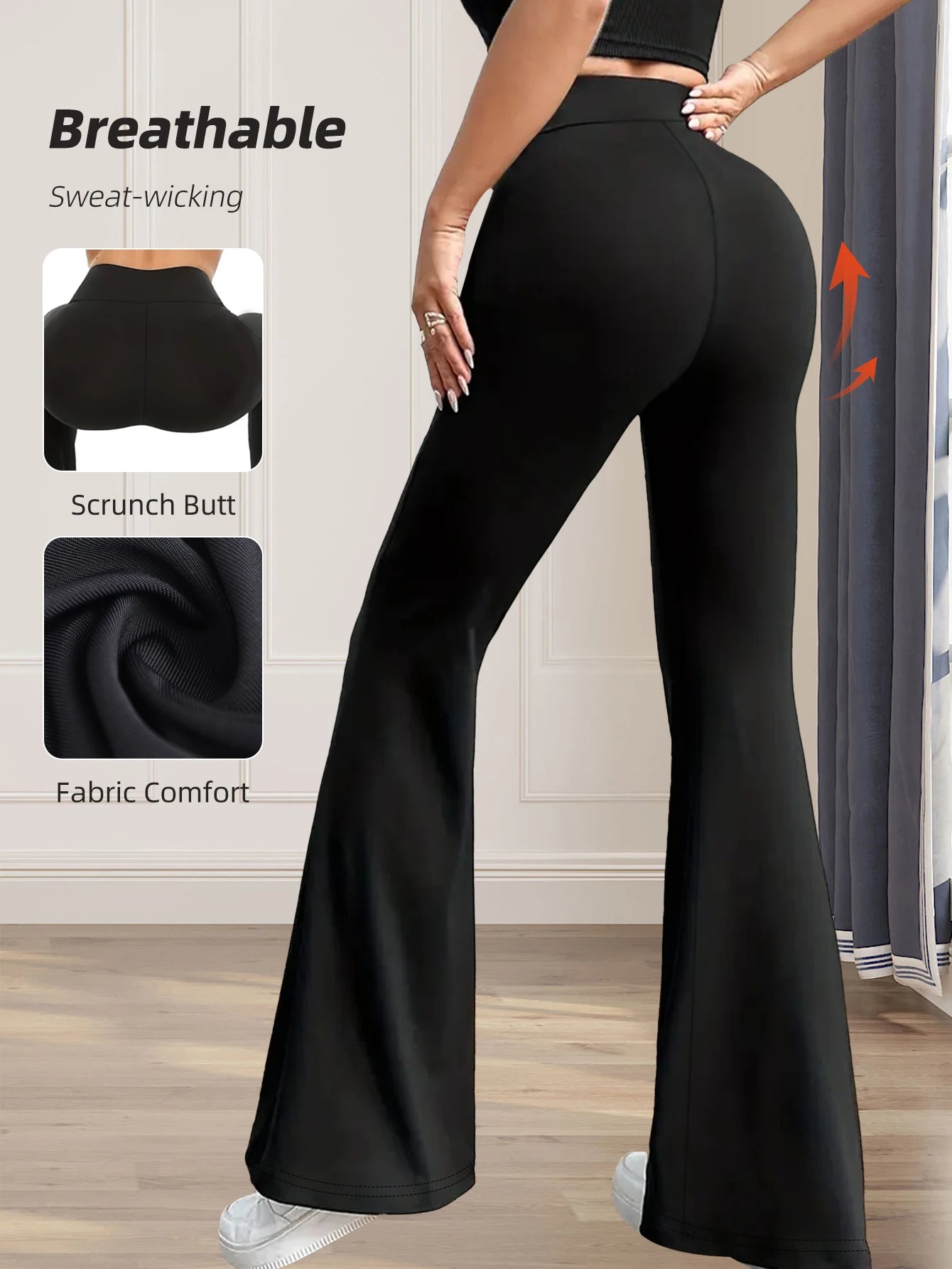 Women's Spring and Summer High-Waisted Tight-Fitting Flared Pants, Slim Leg Long Black Pants, Thin Wide Leg Pants for Slim Women