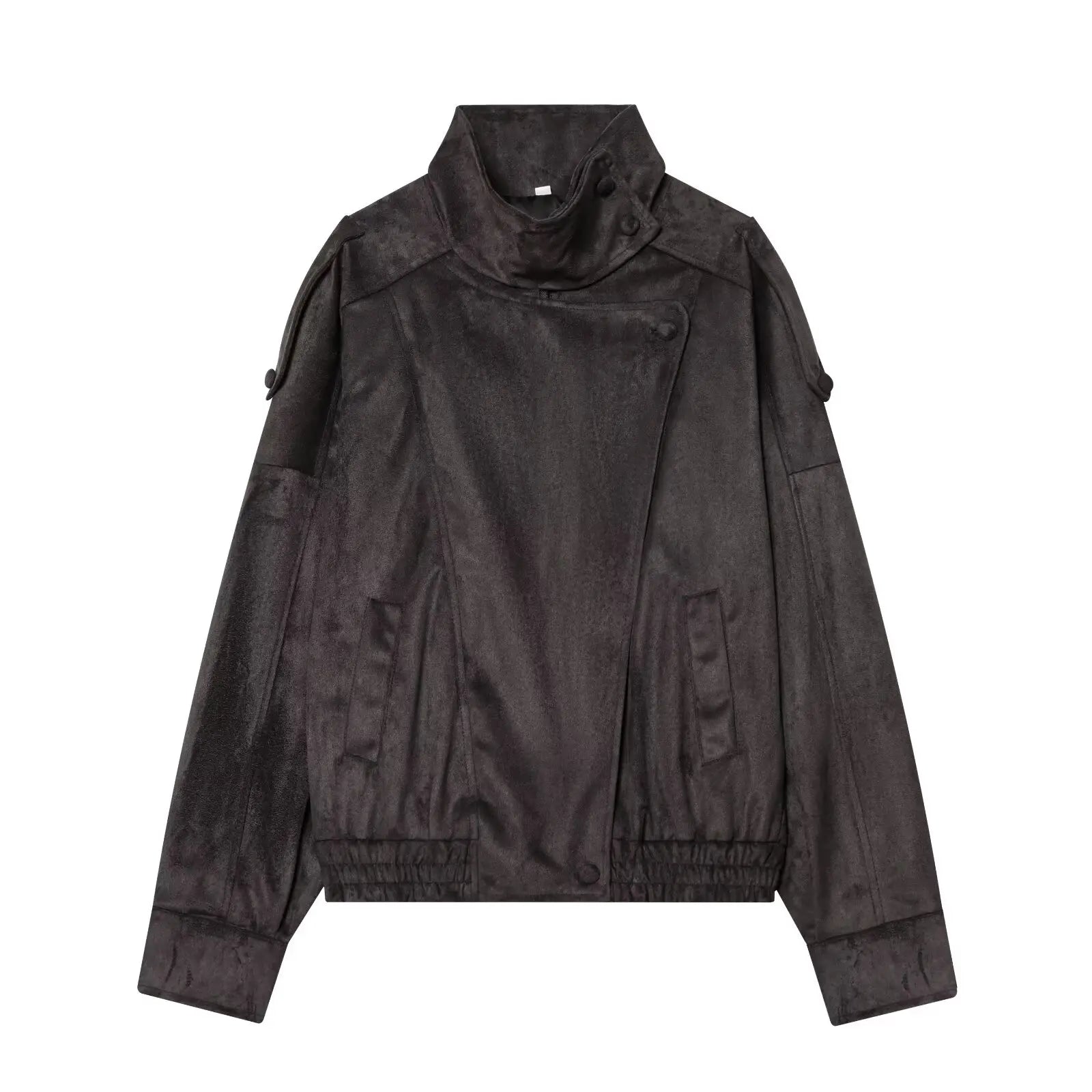 Women's Jacket 2026 Autunm  New Black Long Sleeve Pebble Faux Leather Jacket Motorcycle Style Personality Fashion