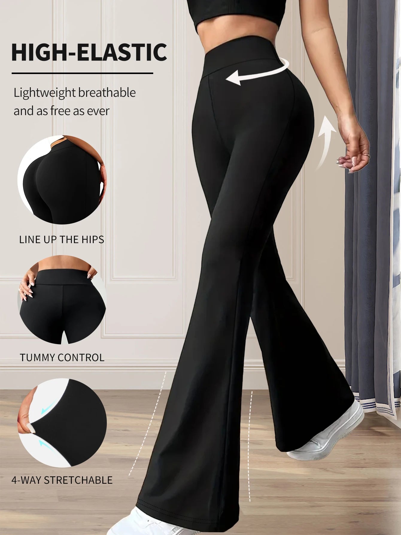 Women's Spring and Summer High-Waisted Tight-Fitting Flared Pants, Slim Leg Long Black Pants, Thin Wide Leg Pants for Slim Women